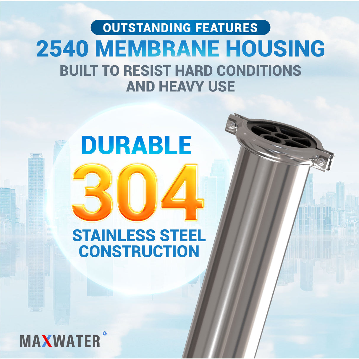 Specialized 2.5" x 40" RO membrane housing, built for extended membranes, facilitating effective water purification processes