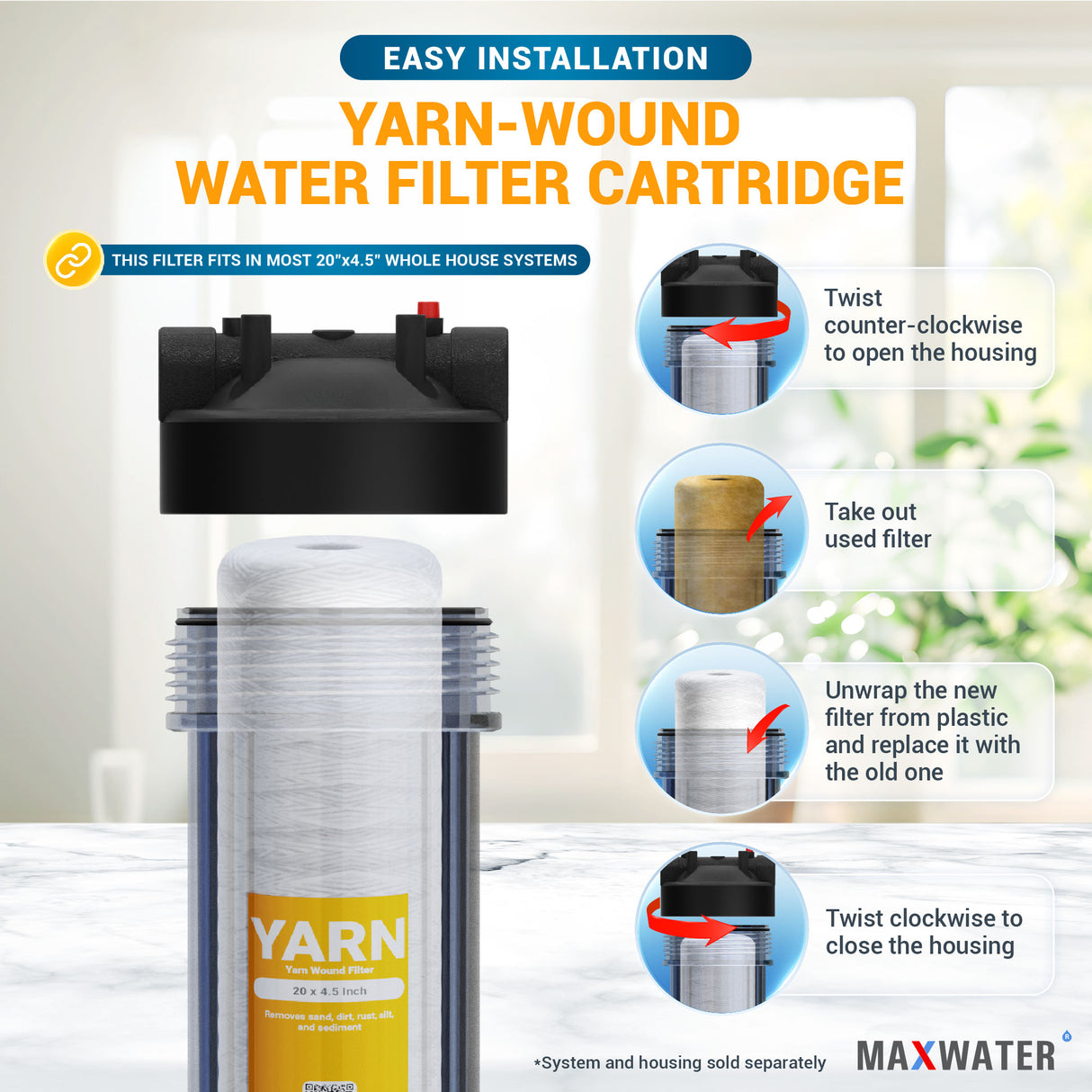 yarn water filter system for home