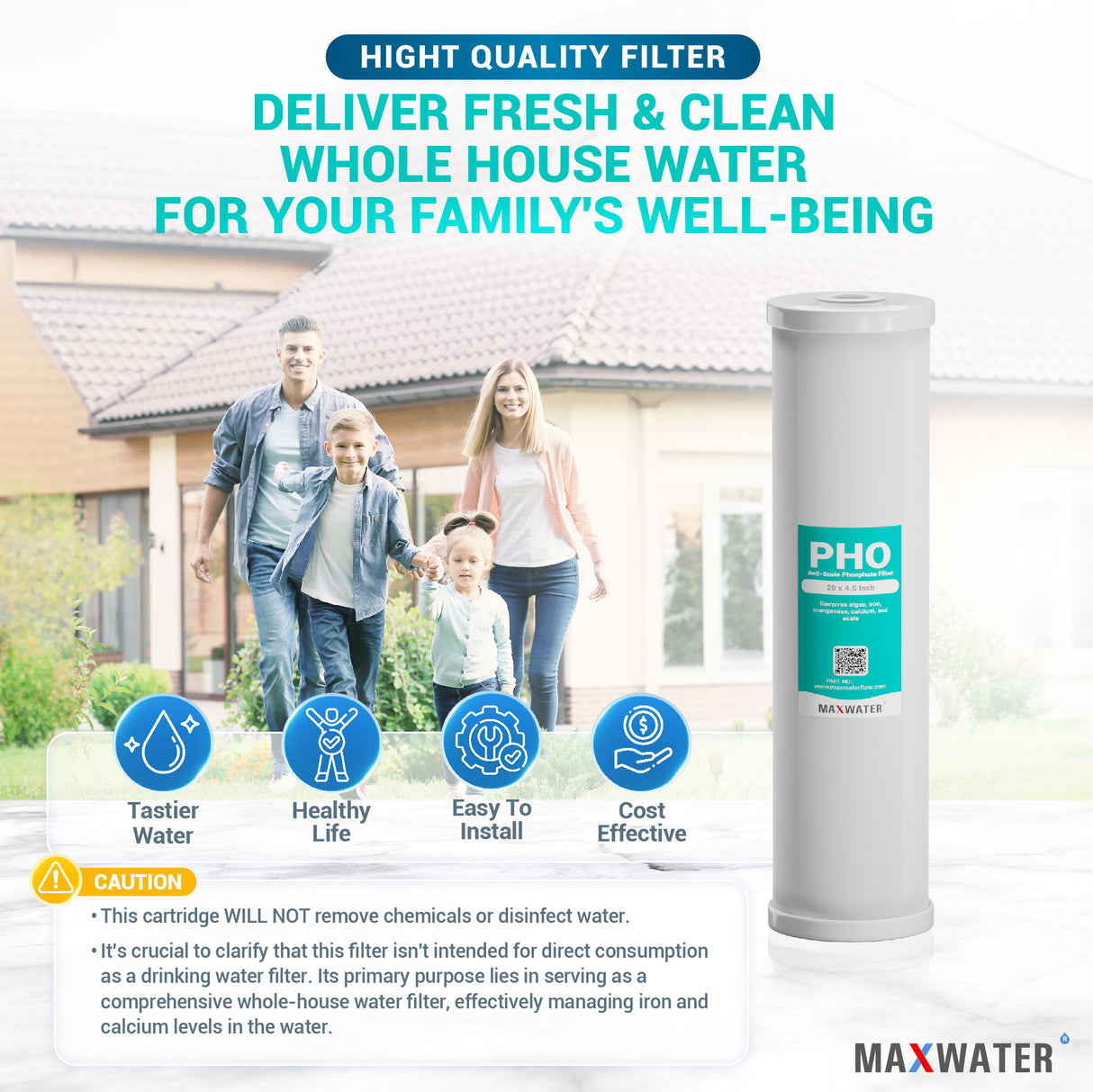 Anti-Scale Phosphate Filter Cartridge for Whole House System, Size - 20" x 4.5"