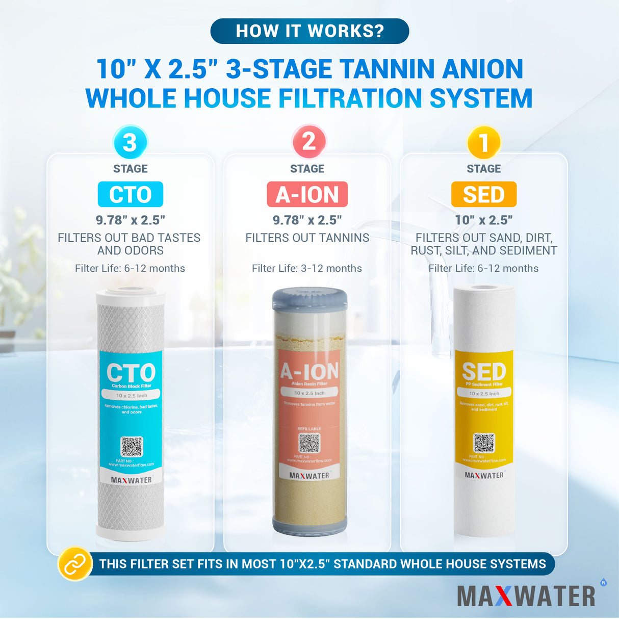 Anion Resin Water Filtration System, 10” x 2.5" Size