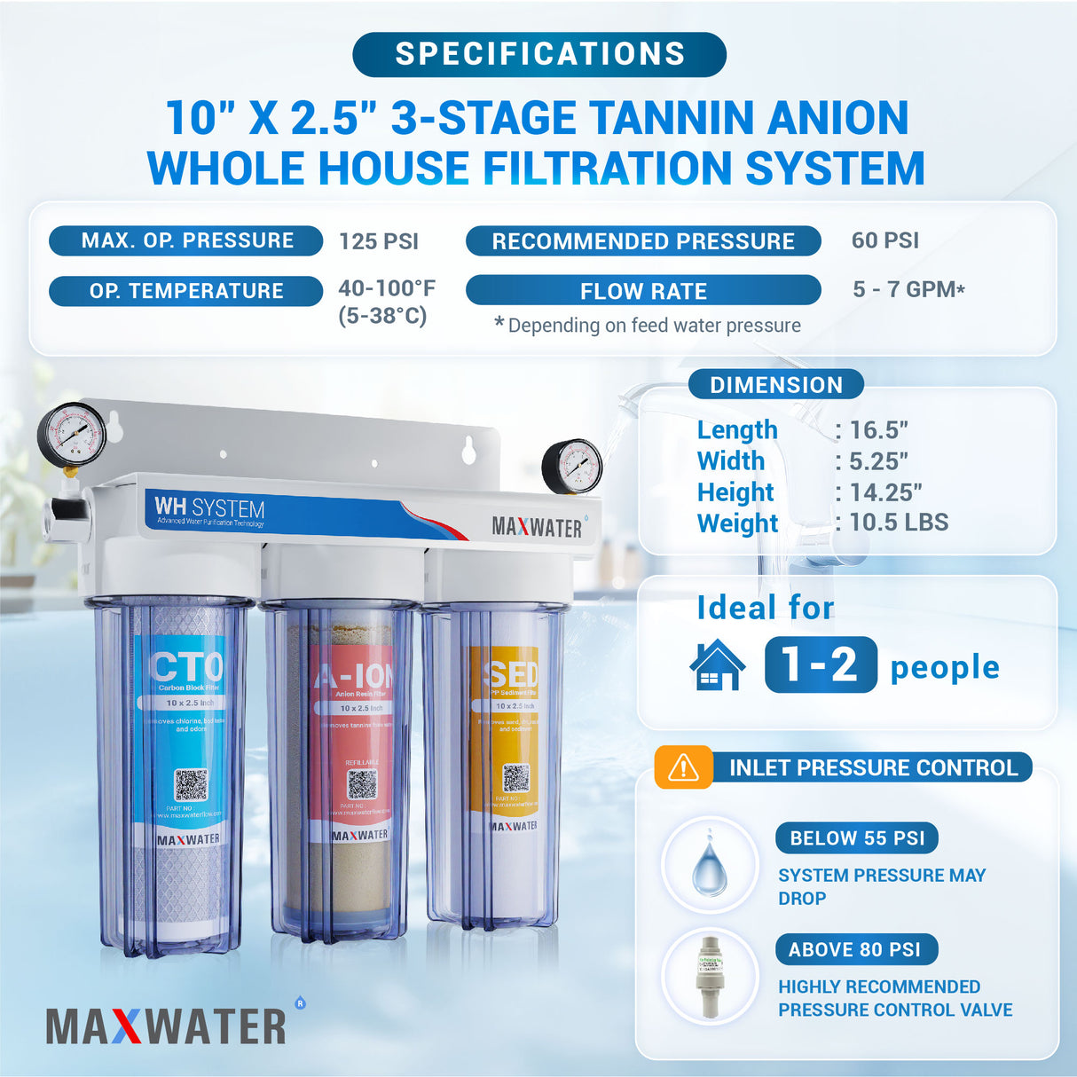 10” x 2.5" Whole House Water Filtration for Tannin Reduction