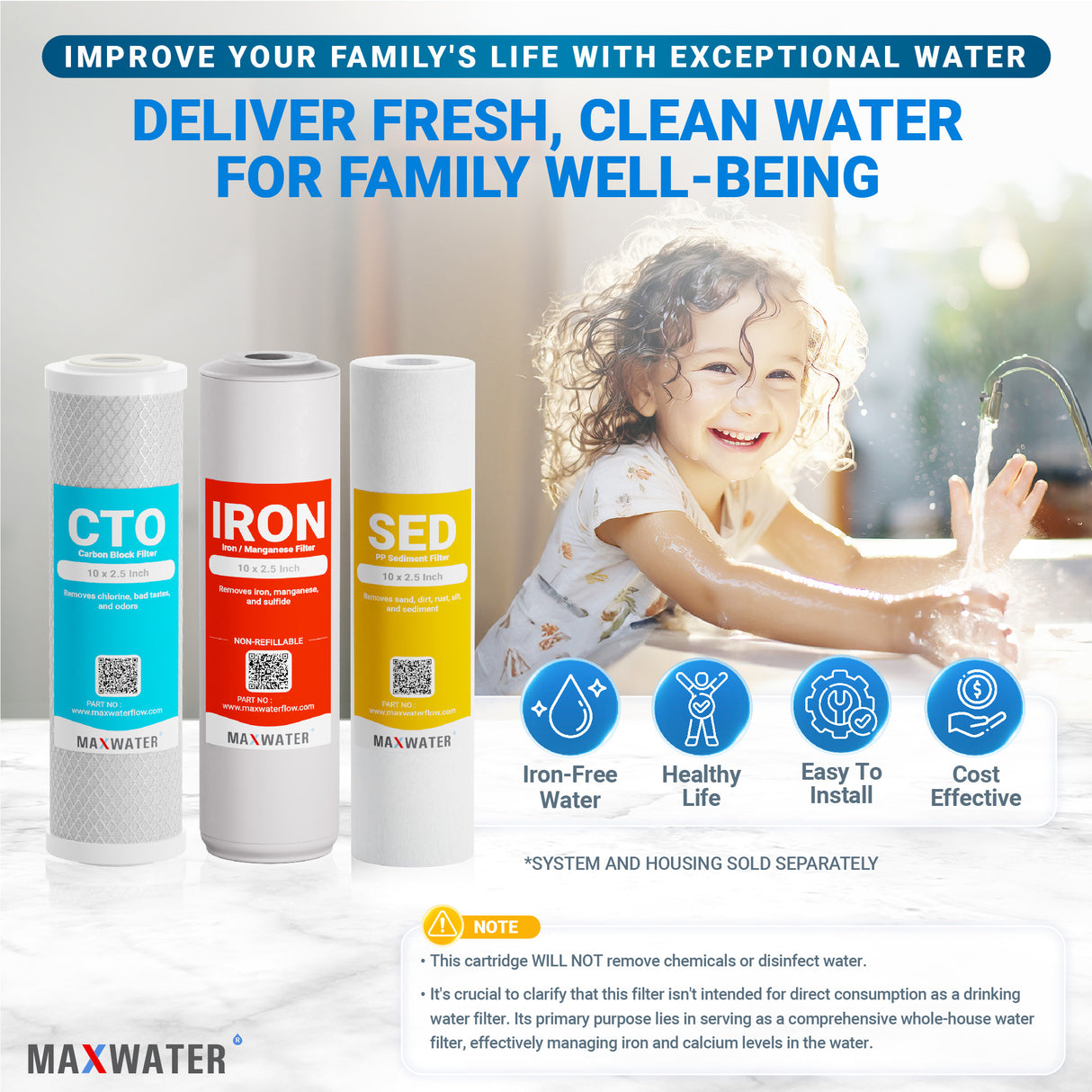 Enhance taste and clarity by replacing your sediment, iron, and CTO filter cartridge