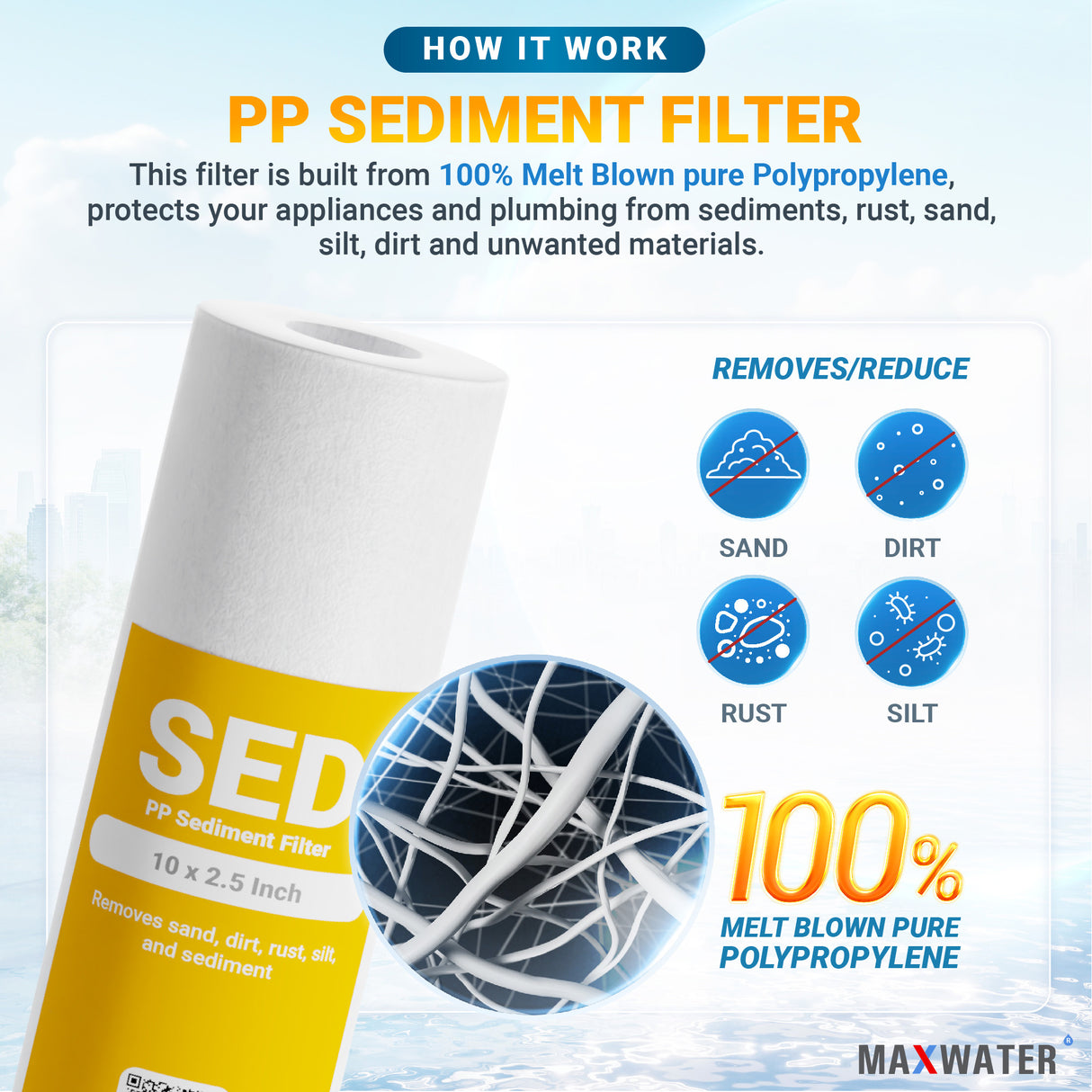 Sediment filter cartridge replacement for trapping particles and sediments in water