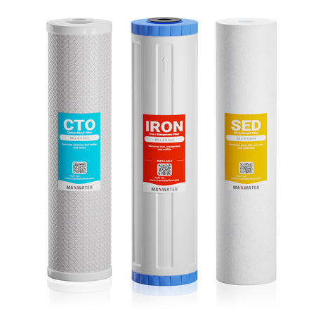 Iron filter replacement compatible with 20-inch x 4.5-inch systems, enhancing water quality