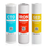 Sediment, iron, and CTO filter replacement cartridge for comprehensive water treatment