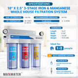 Water filtration system targeting iron and manganese, 10-inch x 2.5-inch size