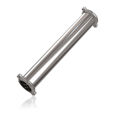 A compact 2.5-inch x 21-inch RO membrane housing, a cylindrical container designed for small-scale water filtration applications