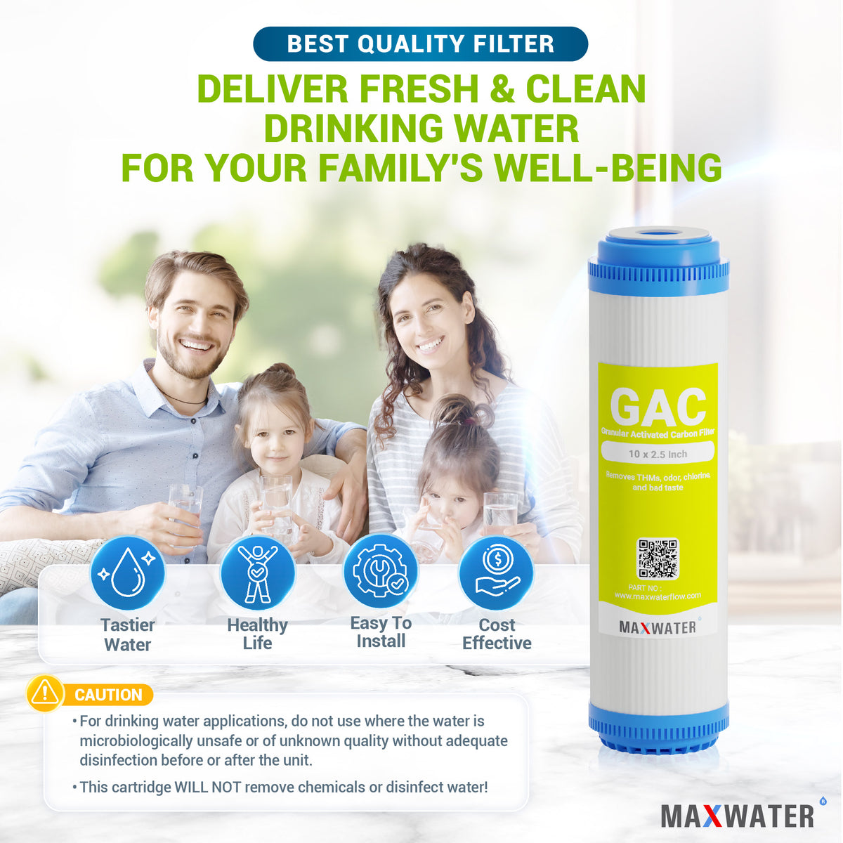 Gac Filetr GAC Filter Cartridge for RO System or Whole House System, Size - 10
