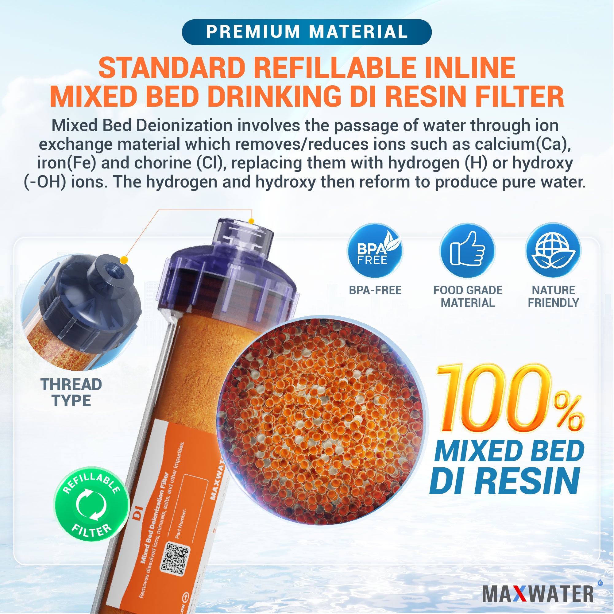 DI Drinking, Deionization Mixed Bed Ion Exchange Resin