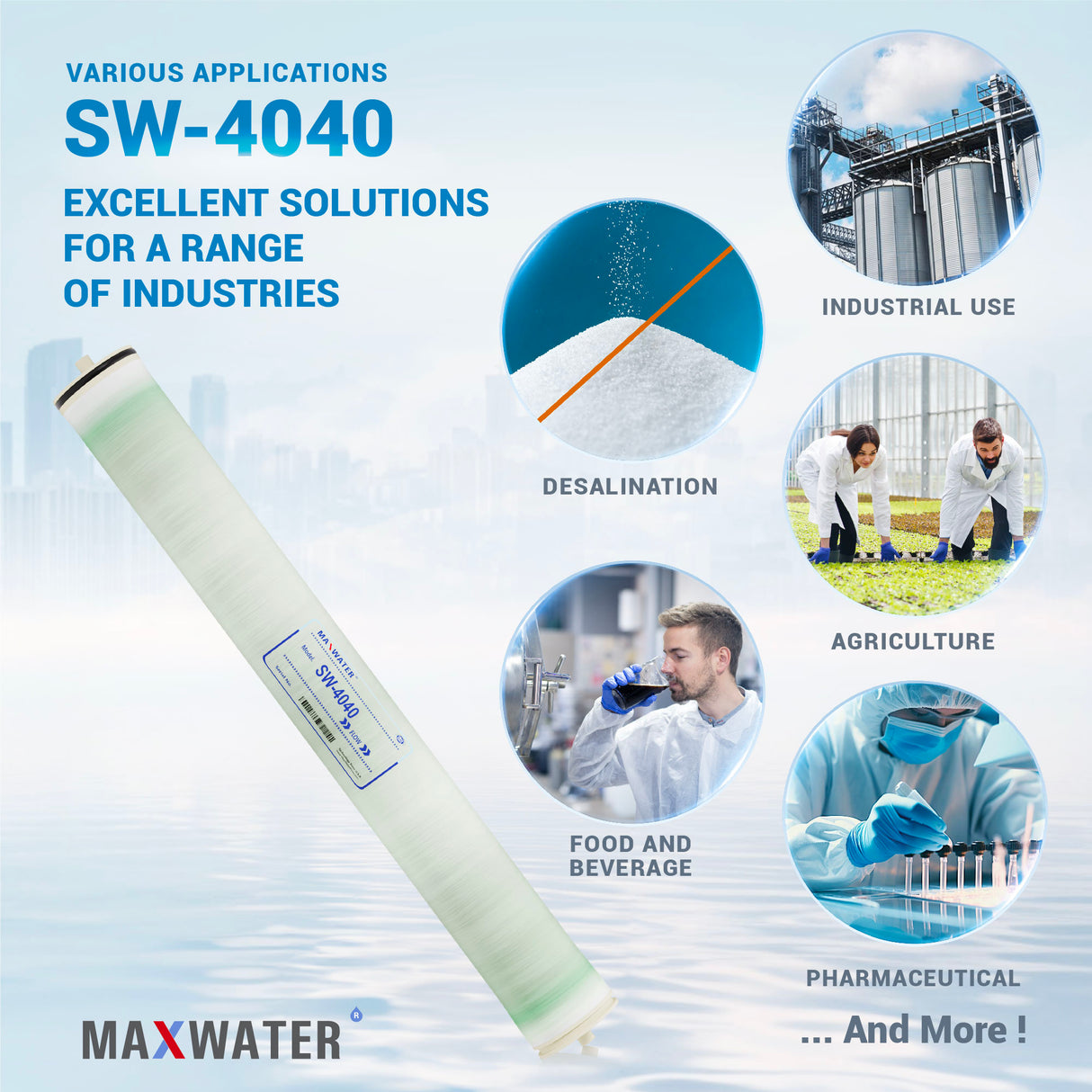 Reliable 4x40-inch RO membrane ensuring seawater purity - superior SW filtration technology.