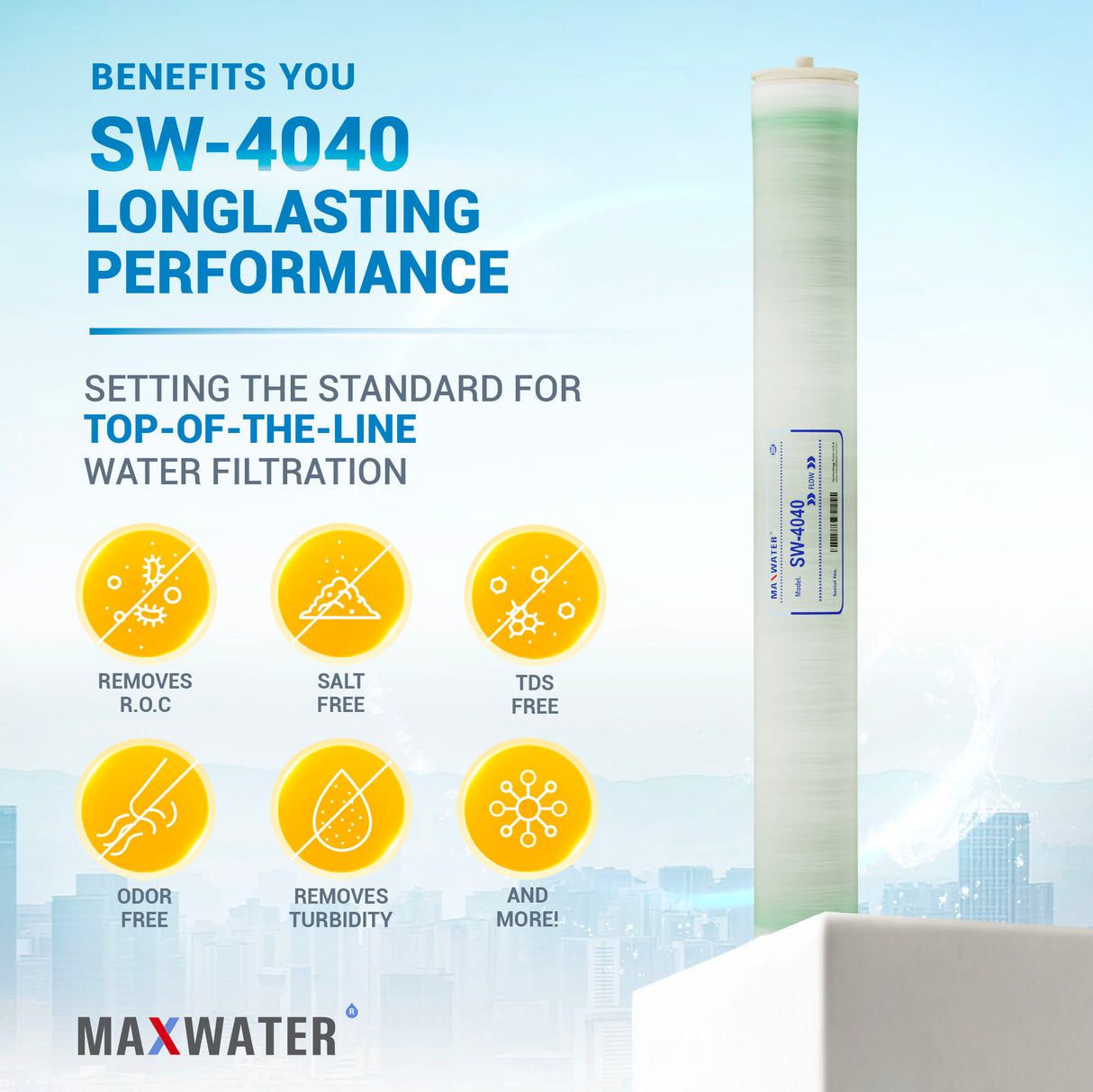 Enhance water purity in seawater conditions with this 4x40-inch SW RO membrane.