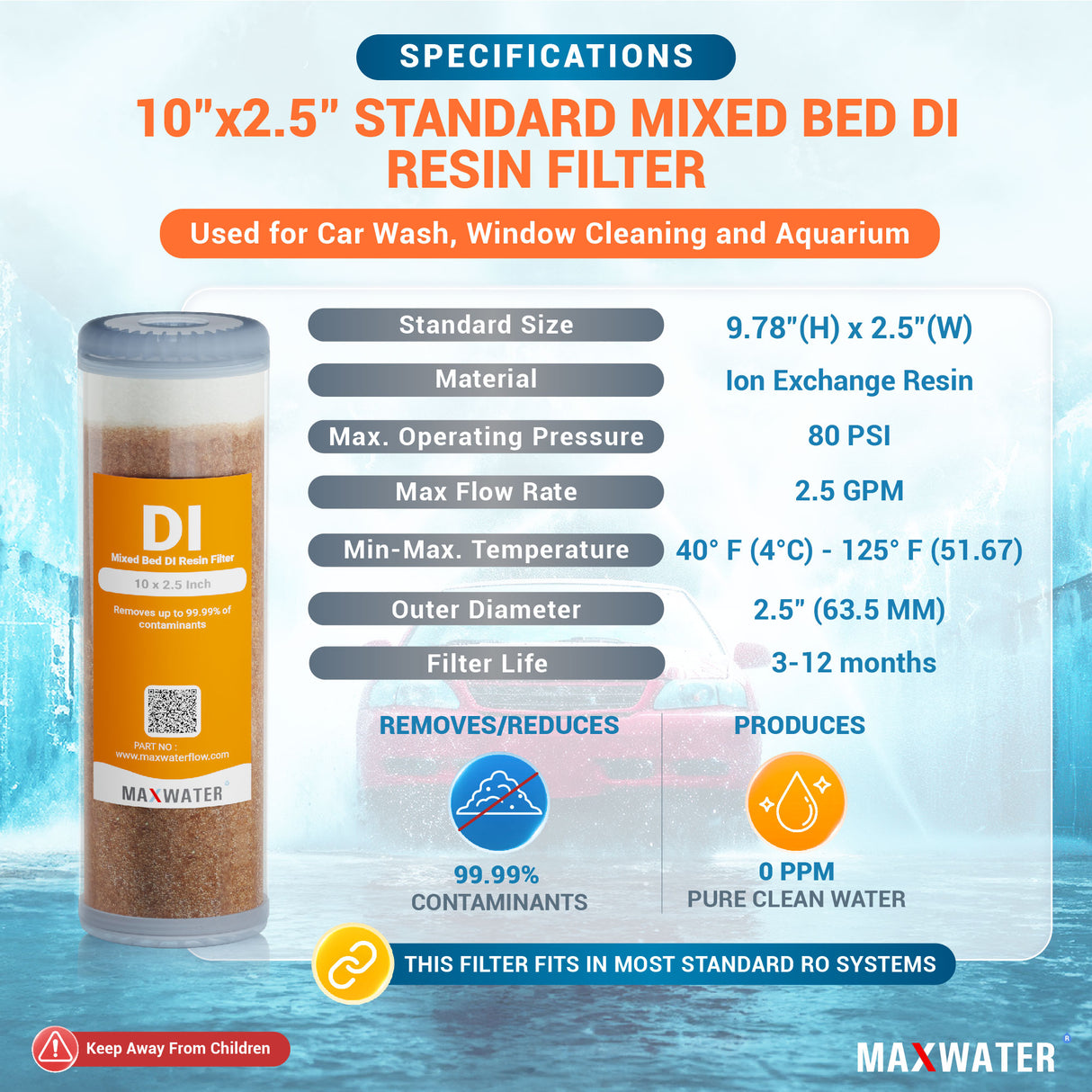 Mixed Bed De-Ionization (DI) Water Filter Cartridge for Car Wash System