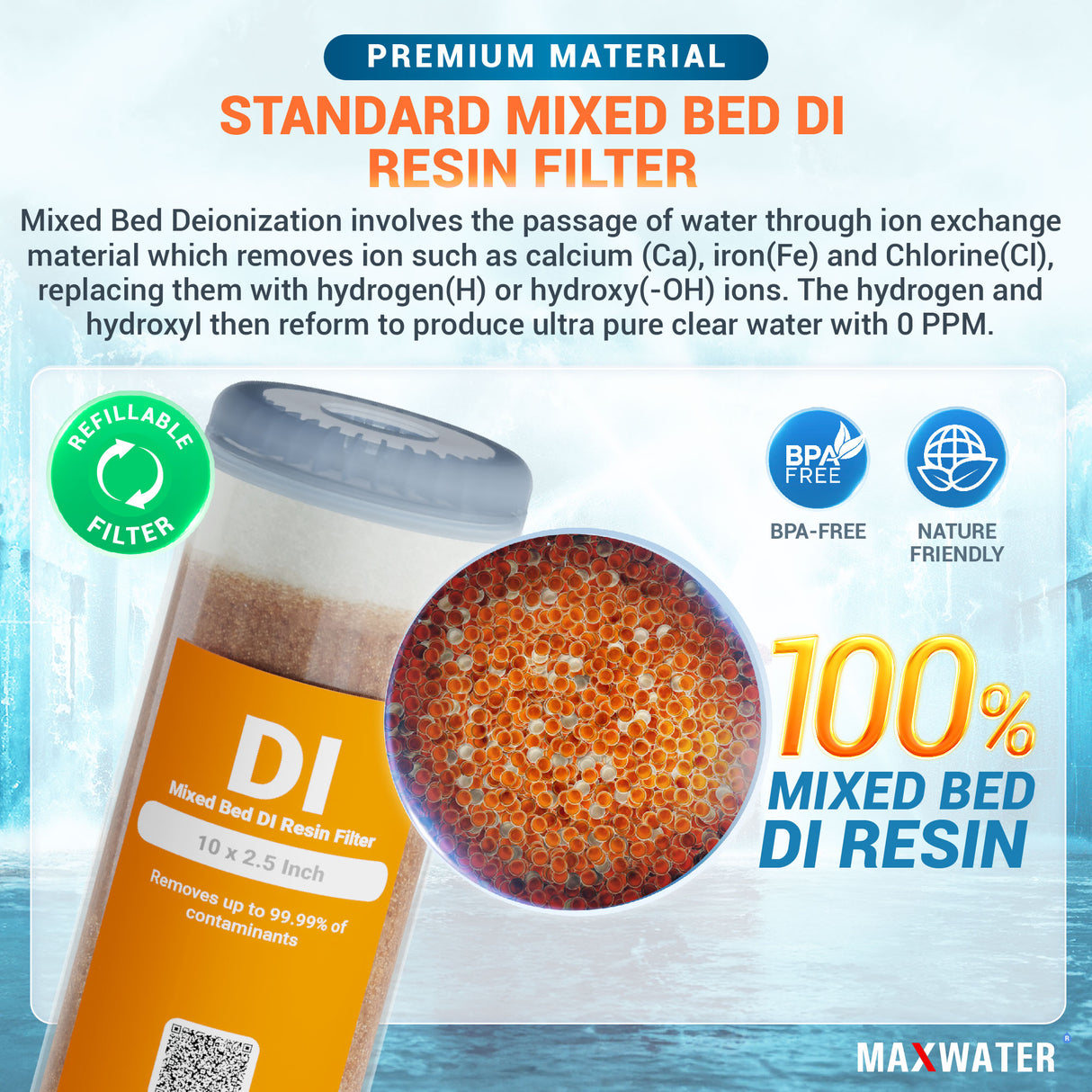 Mixed Bed De-Ionization (DI) Water Filter Cartridge for Car Wash System