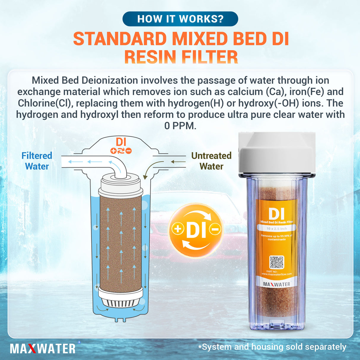 Mixed Bed De-Ionization (DI) Water Filter Cartridge for Car Wash System