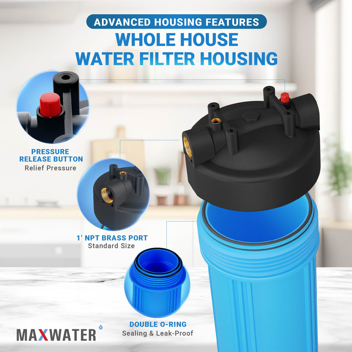 Iron & Manganese Reduction Whole House Water Filtration System, Size - 20" x 4.5", 1-Inch Inlet/Outlet